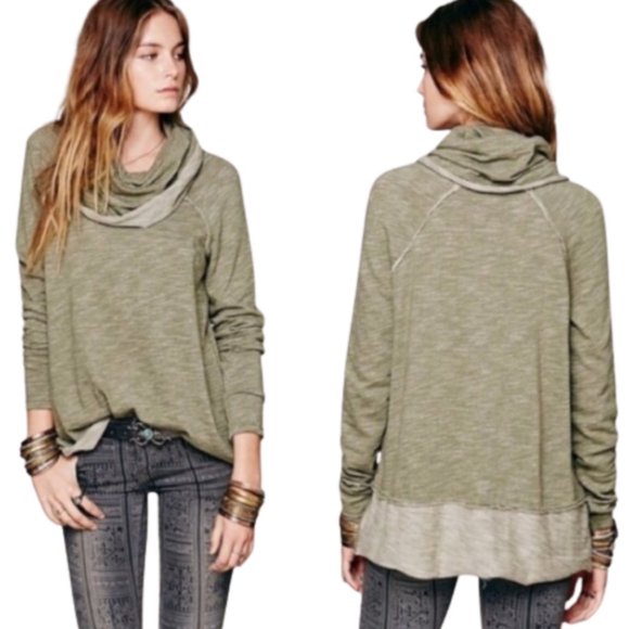 Free People Sweaters - Free People Beach Two Body Corps Deux Cowl Neck Sweater Green Cotton